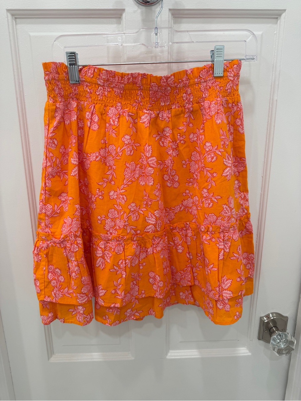 J. Crew Orange Mini Skirt with Pink Floral Print